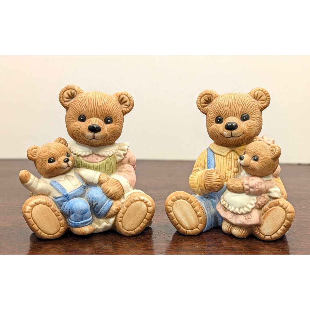 Vintage HOMCO 1444 Teddy Bear Family Figurines Mom Dad Baby Pair Taiwan